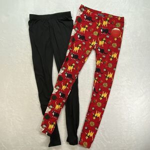 2 pack Just One Christmas cozy leggings Womens‎ Small Cat print and black